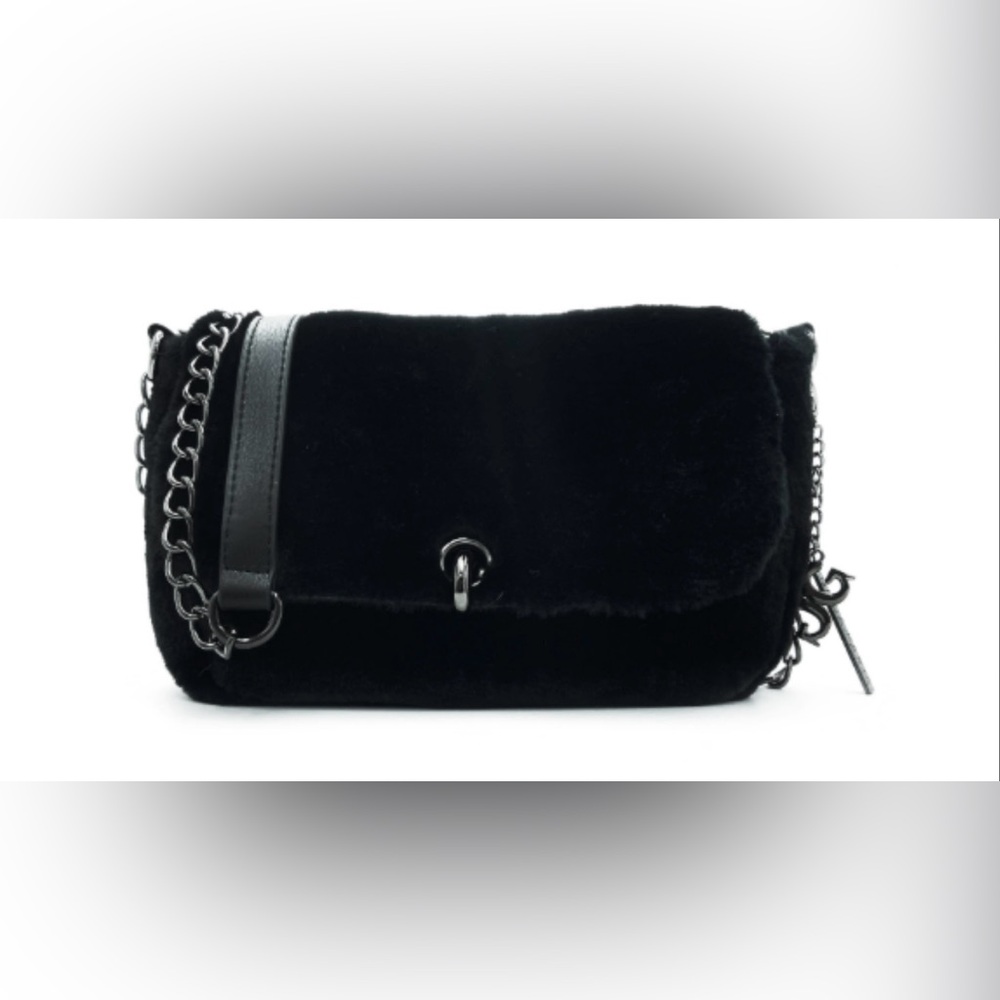 Black Velvet Fur Crossbody Bag with Adjustable Strap NWT